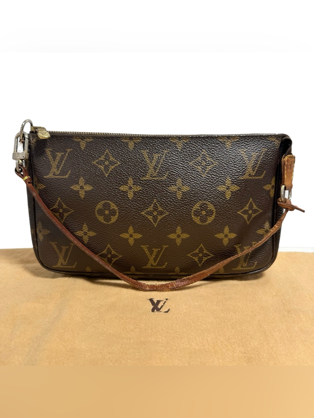 Louis Vuitton Monogram Canvas & Vachetta Leather Pochette Mini Bag With Dust Bag